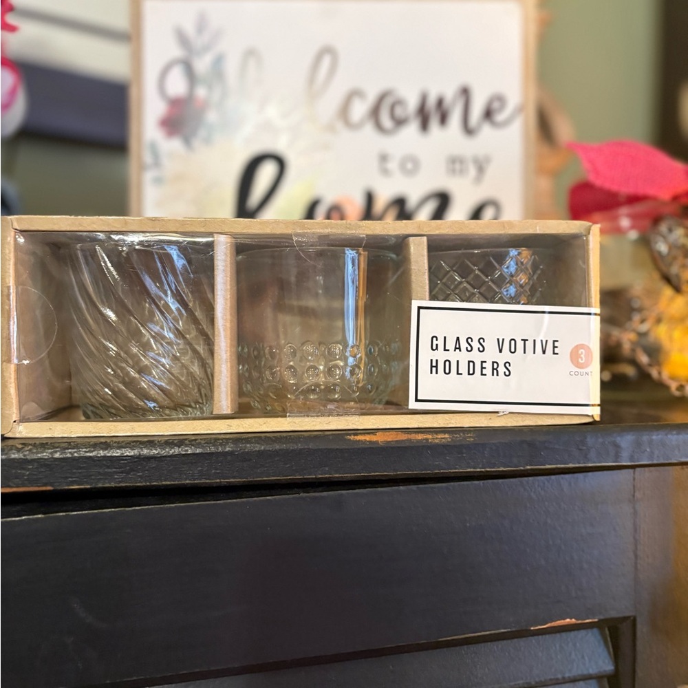 Clear Glass Votive Holders Set of 3 -